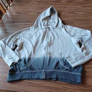 RUBBER DOLL front zip hoodie, crop style, Ombre gray & blue